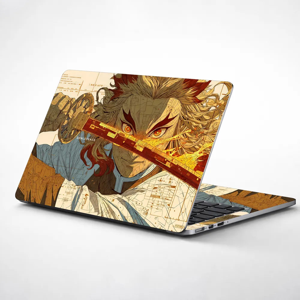Demon Slayer Rengoku Fire Sword Art Laptop Skin - View 1