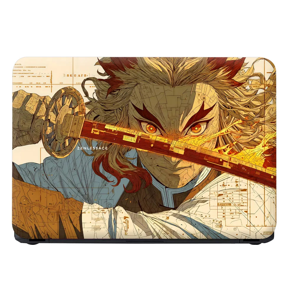 Demon Slayer Rengoku Fire Sword Art Laptop Skin - View 4
