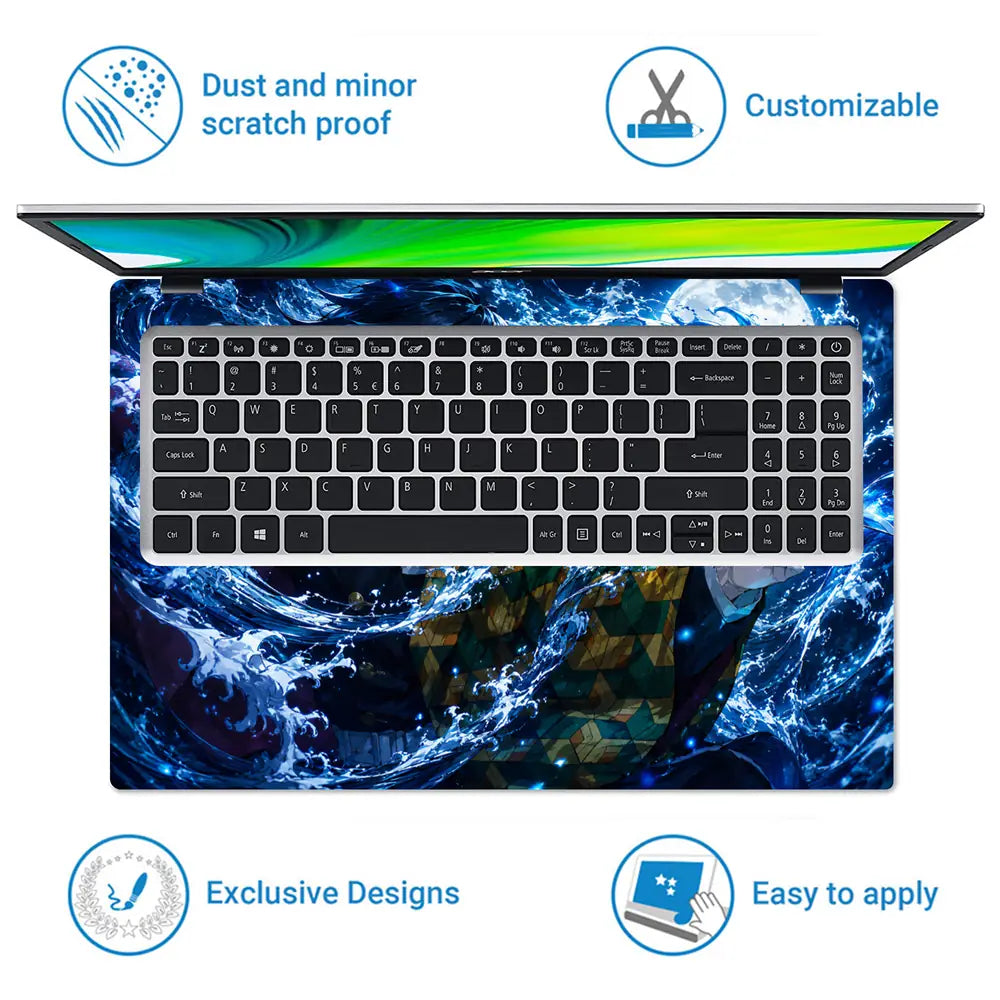 Demon Slayer Tomioka Water Laptop Skin - View 5