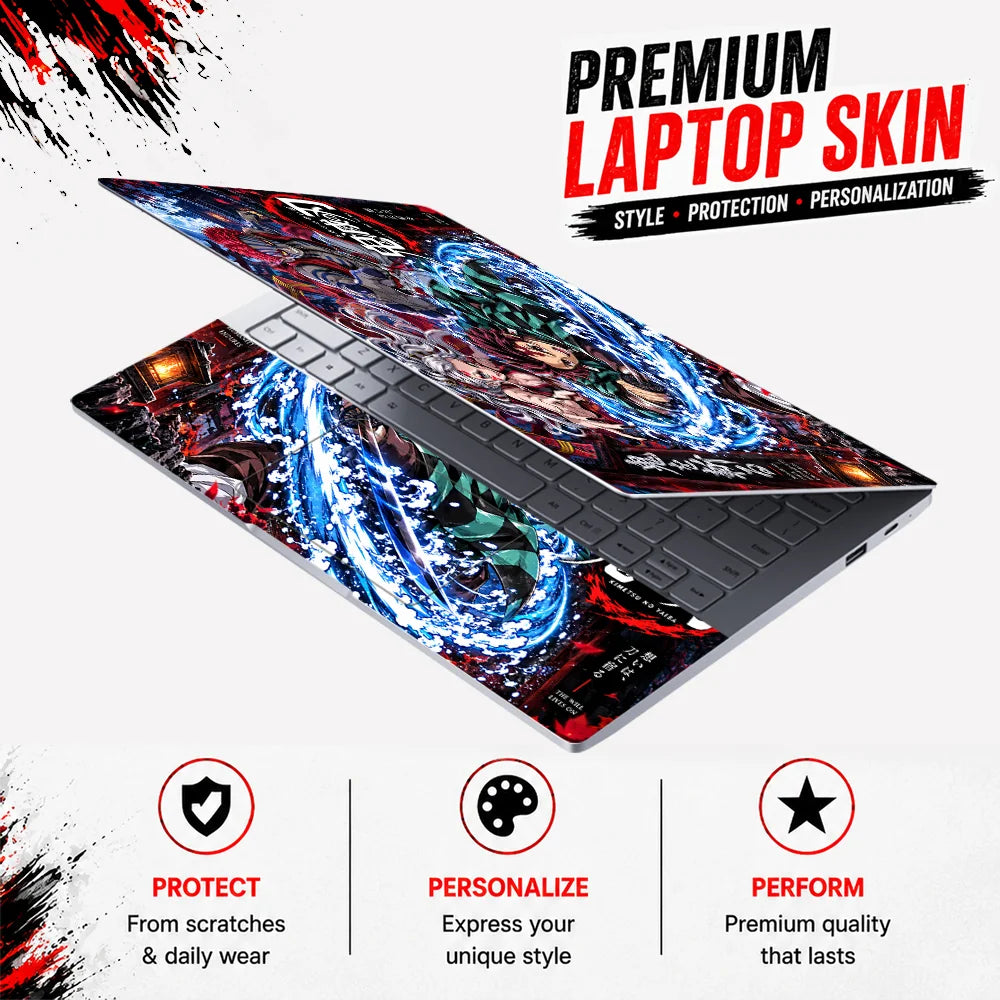 Demon Slayer Water Breathing Clash Laptop Skin - View 3