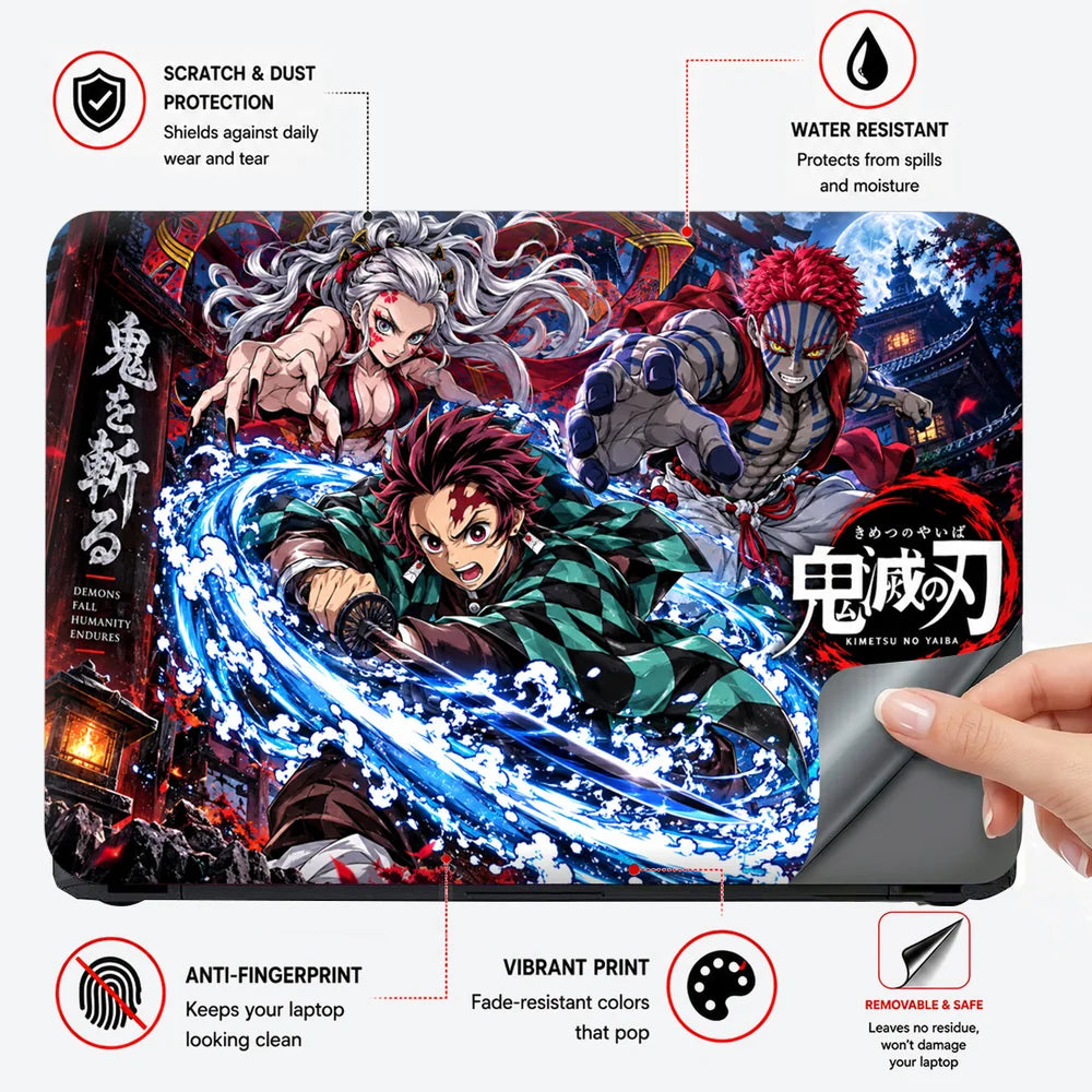 Demon Slayer Water Breathing Clash Laptop Skin - View 4