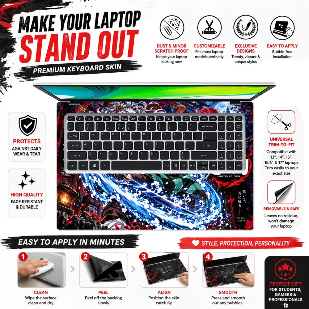 Demon Slayer Water Breathing Clash Laptop Skin - View 5