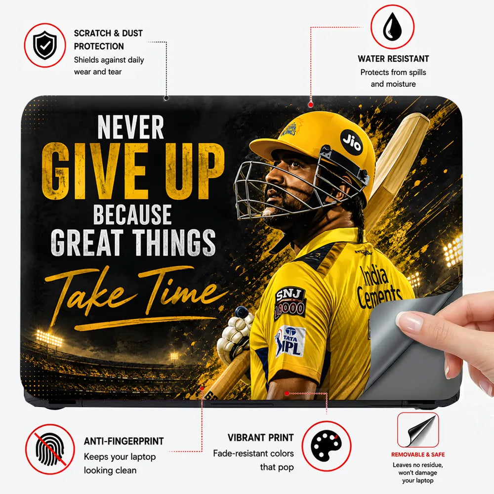Dhoni Never Give Up CSK Laptop Skin - View 4
