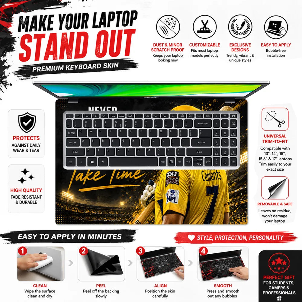 Dhoni Never Give Up CSK Laptop Skin - View 5