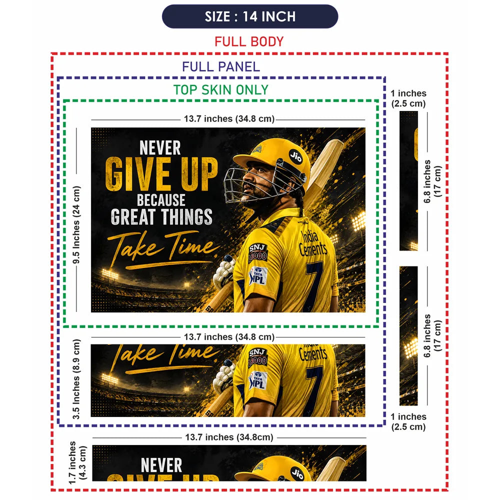 Dhoni Never Give Up CSK Laptop Skin - View 7