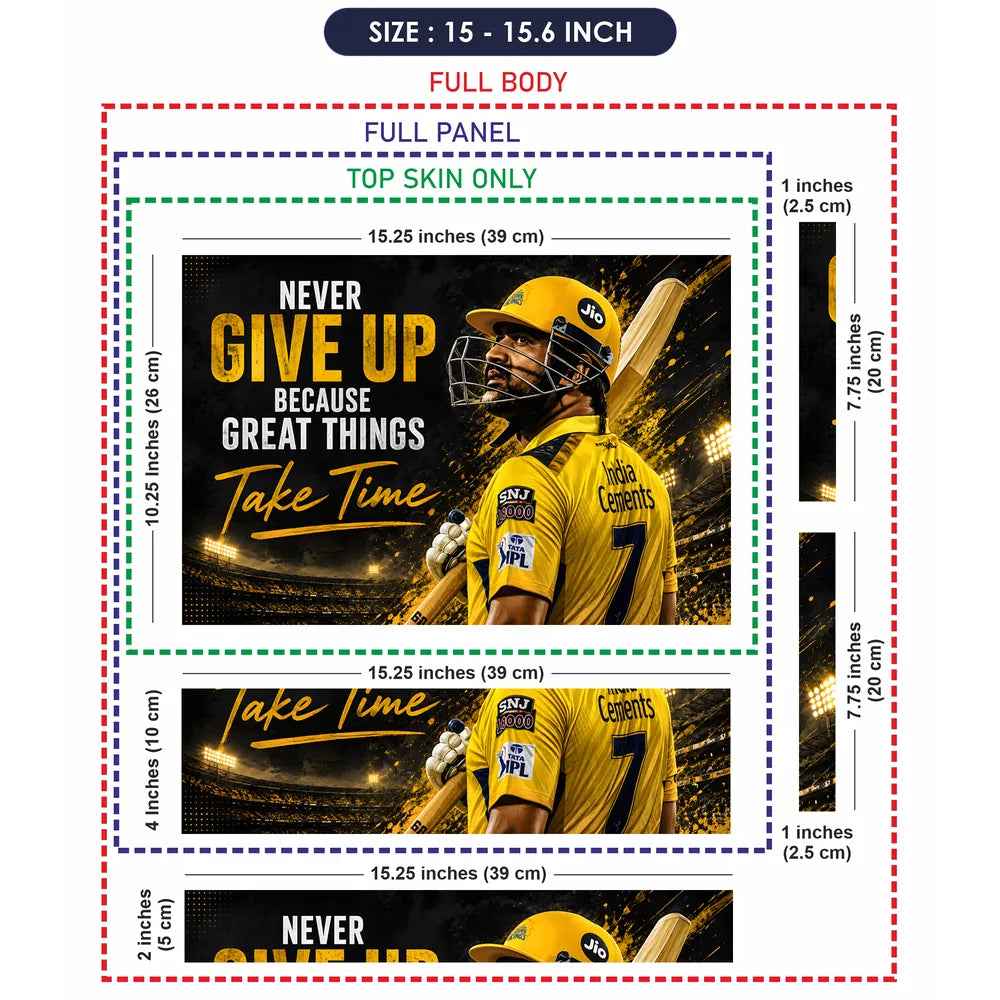 Dhoni Never Give Up CSK Laptop Skin - View 8