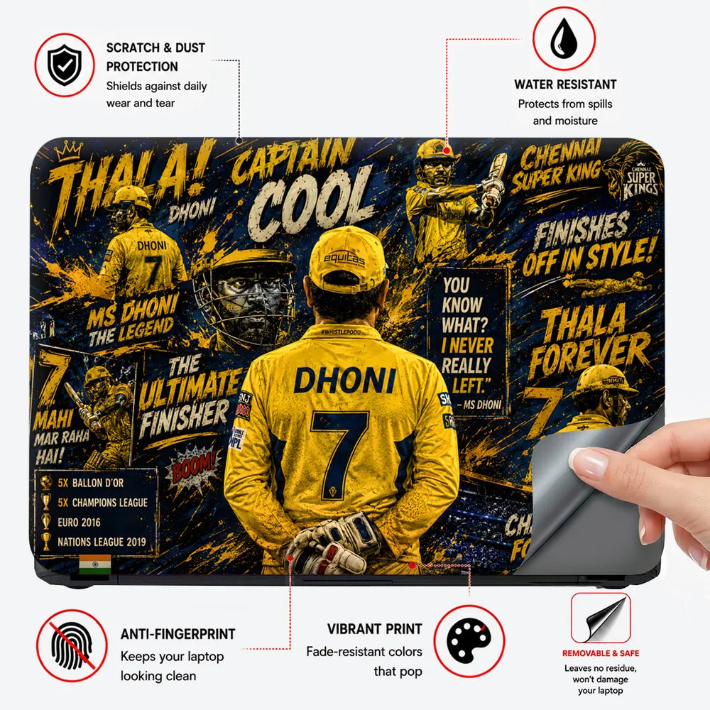 Dhoni Thala Captain Cool CSK Laptop Skin - View 4