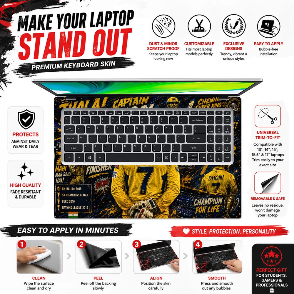 Dhoni Thala Captain Cool CSK Laptop Skin - View 5