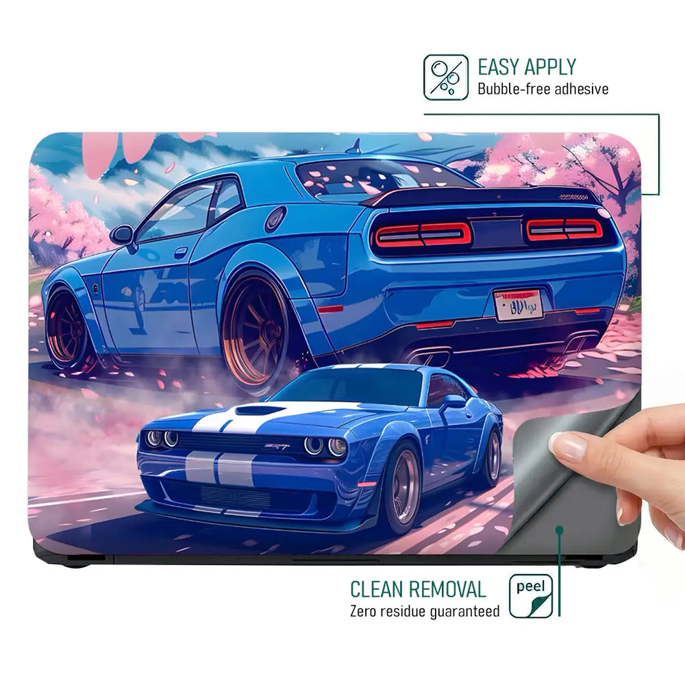 Dodge Challenger Blue Muscle Laptop Skin - View 4