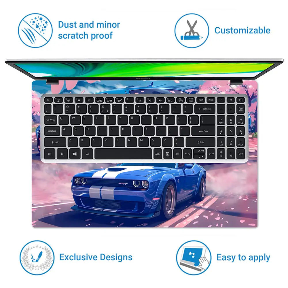 Dodge Challenger Blue Muscle Laptop Skin - View 5