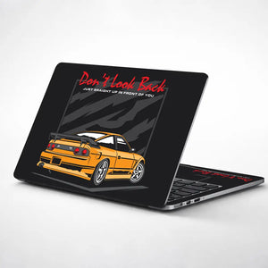Don't Look Back Orange Sports Car Laptop Skin - View 1