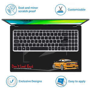 Don't Look Back Orange Sports Car Laptop Skin - View 5
