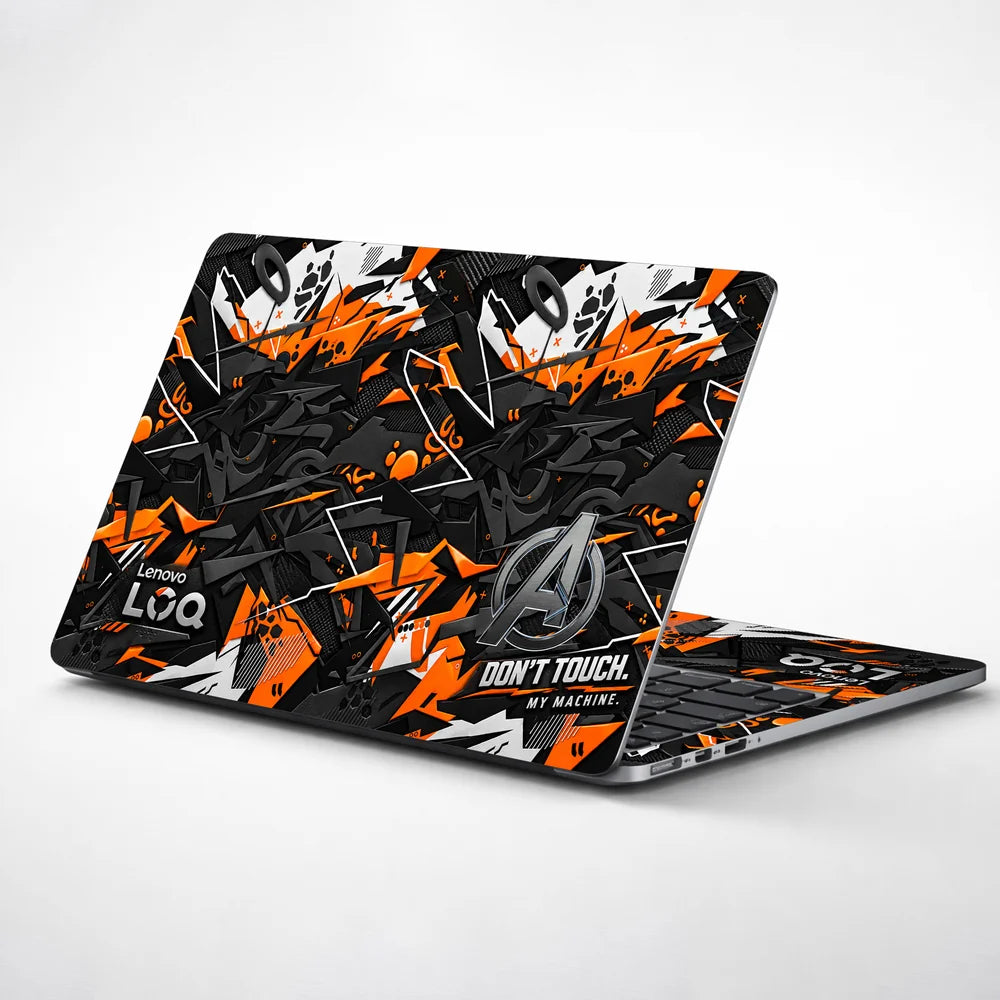 Dont Touch My Machine Orange Laptop Skin - View 1