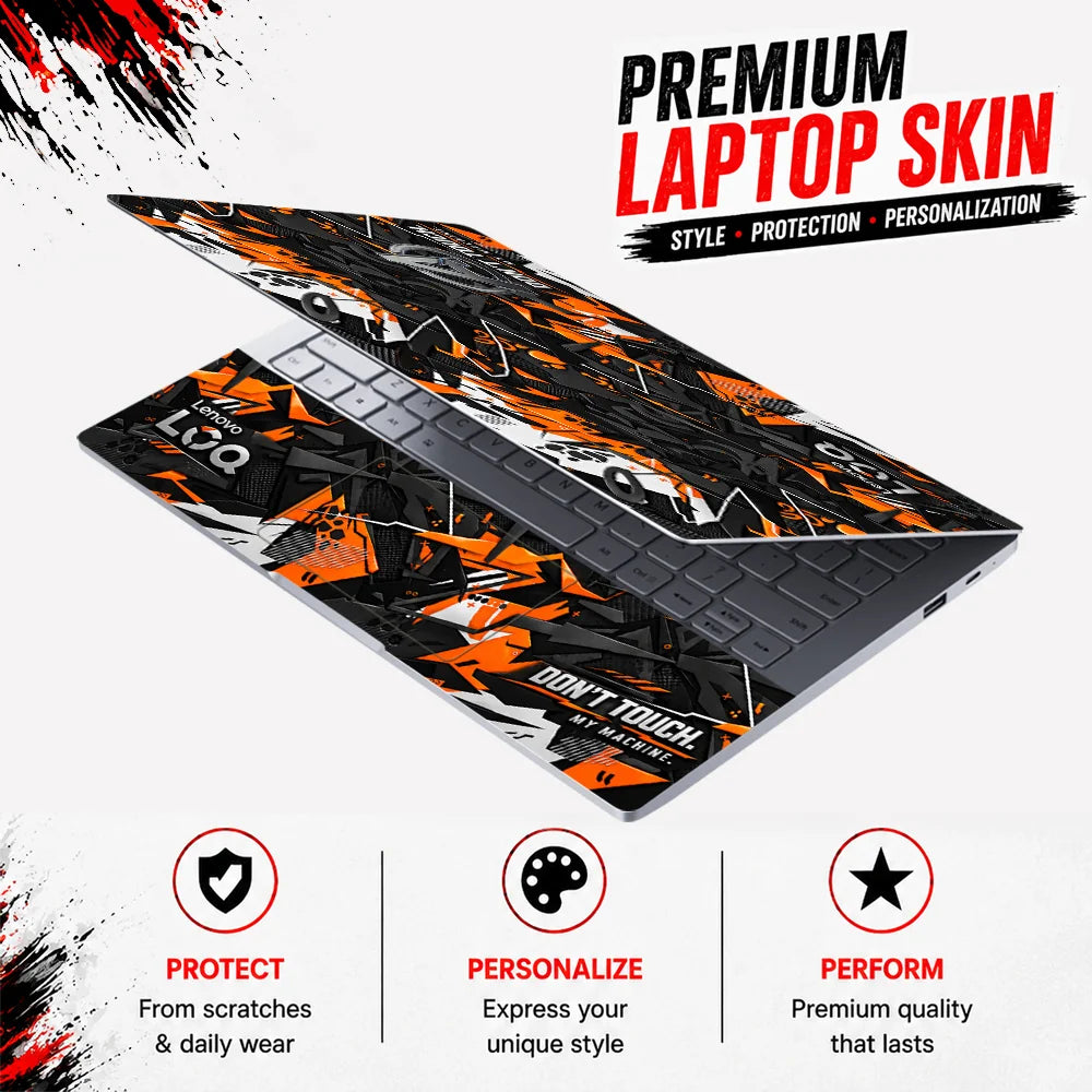 Dont Touch My Machine Orange Laptop Skin - View 3