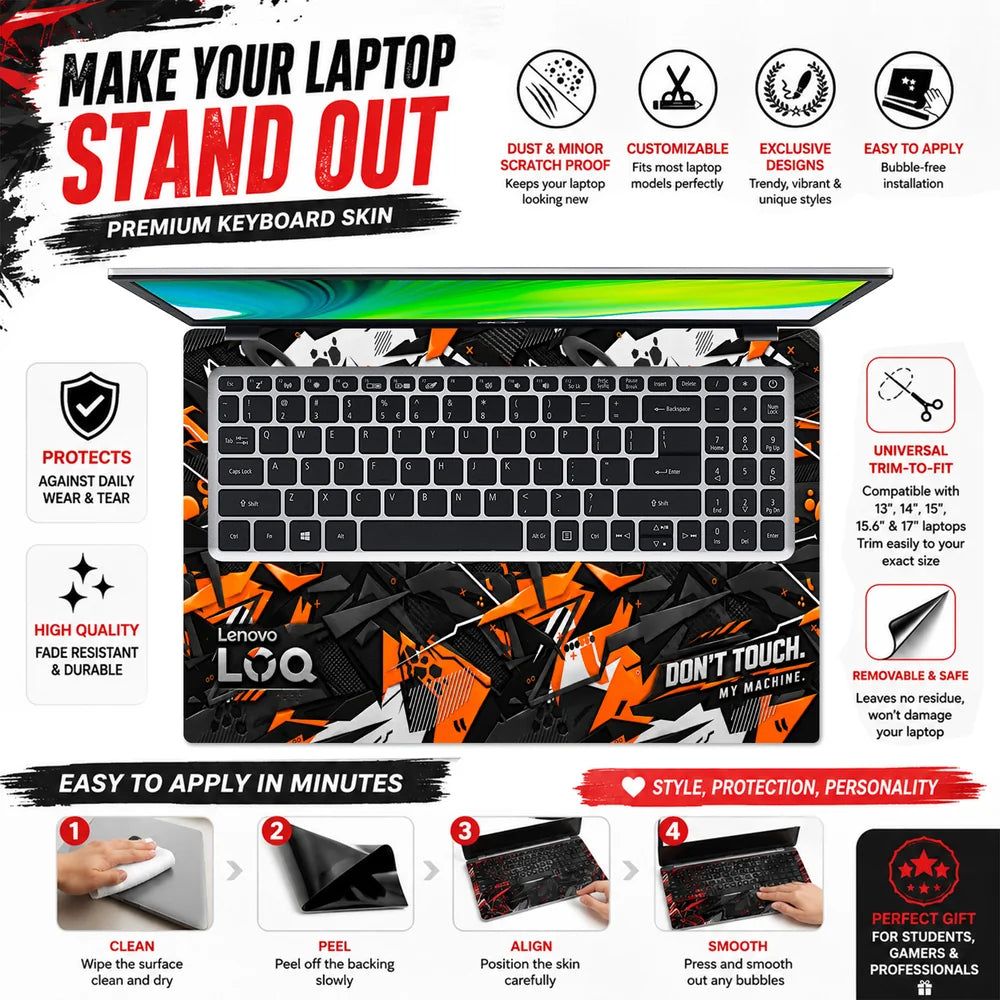Dont Touch My Machine Orange Laptop Skin - View 5