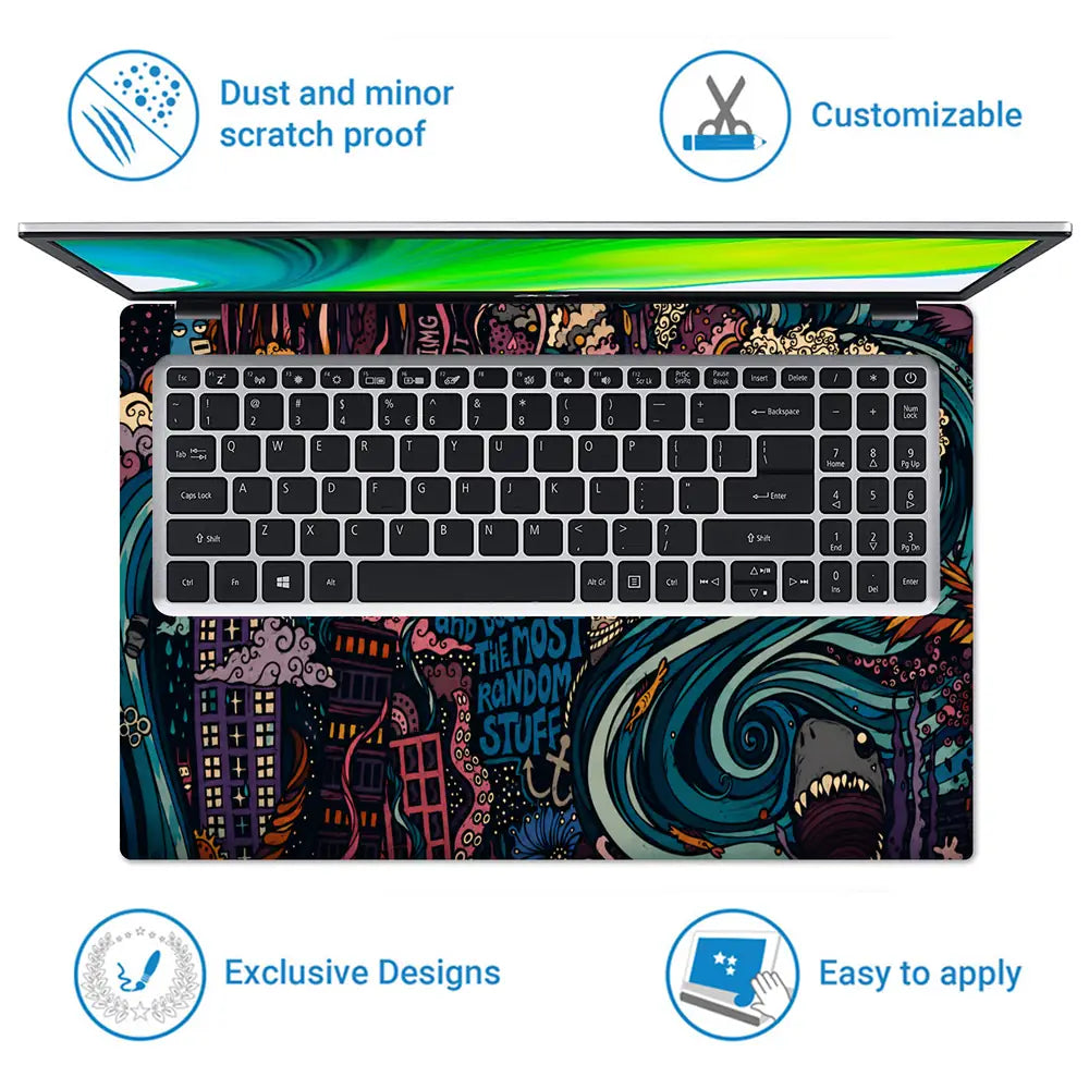 Doodle Daydreaming City Vintage Laptop Skin - View 5
