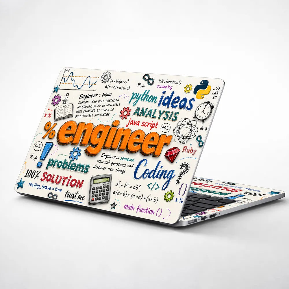 Doodle Engineer Coding Python Java Sketch Collage Laptop Skin - View 1
