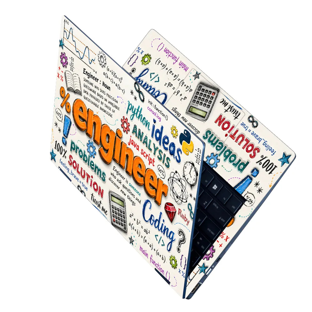Doodle Engineer Coding Python Java Sketch Collage Laptop Skin - View 2