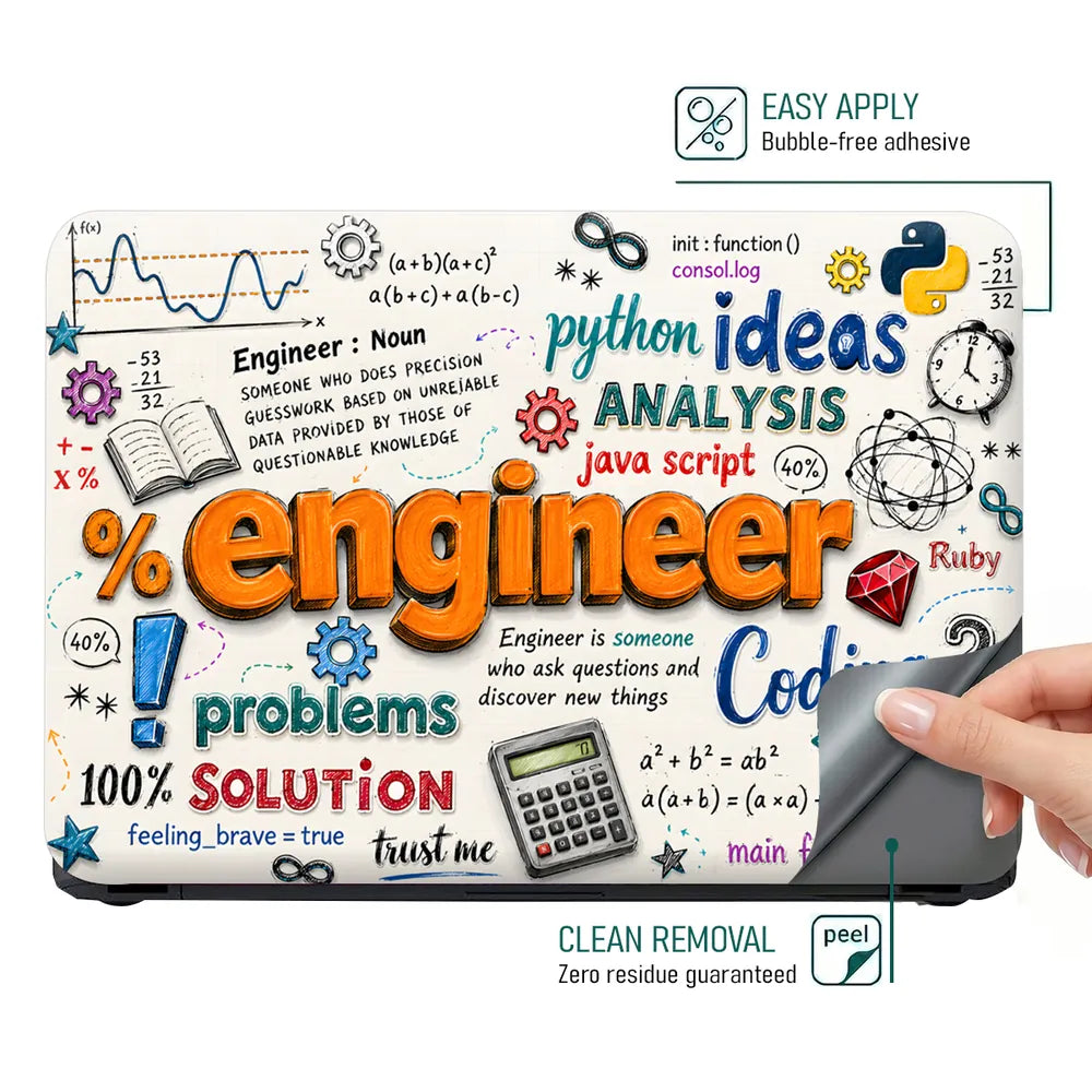 Doodle Engineer Coding Python Java Sketch Collage Laptop Skin - View 4