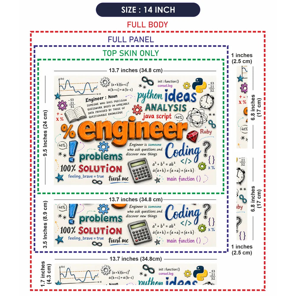 Doodle Engineer Coding Python Java Sketch Collage Laptop Skin - View 7