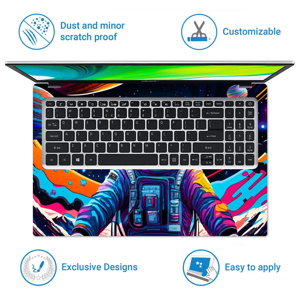 Doodle Space Astronaut Psychedelic Laptop Skin - View 5