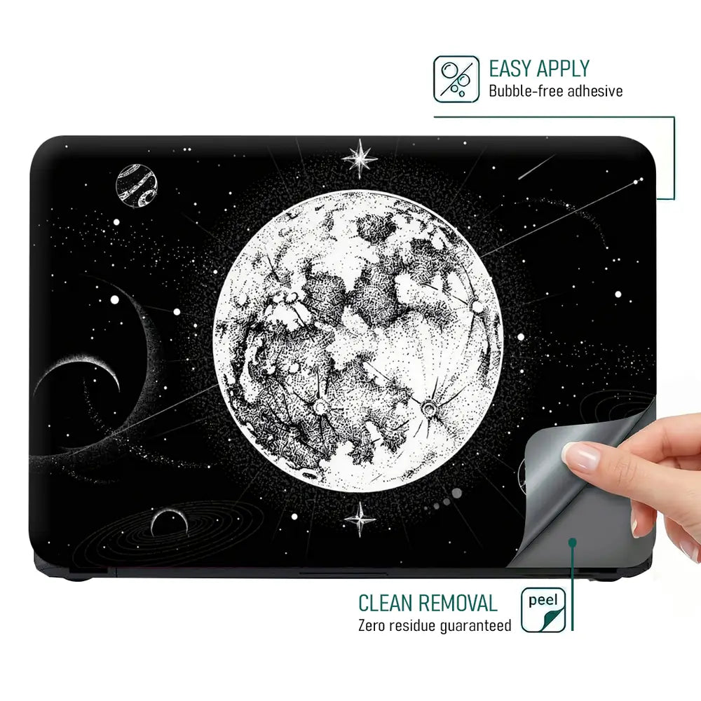Doodle Space Moon Black White Laptop Skin - View 4