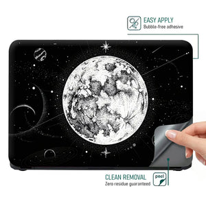 Doodle Space Moon Black White Laptop Skin - View 4