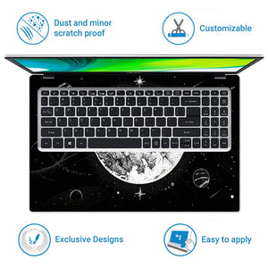 Doodle Space Moon Black White Laptop Skin - View 5