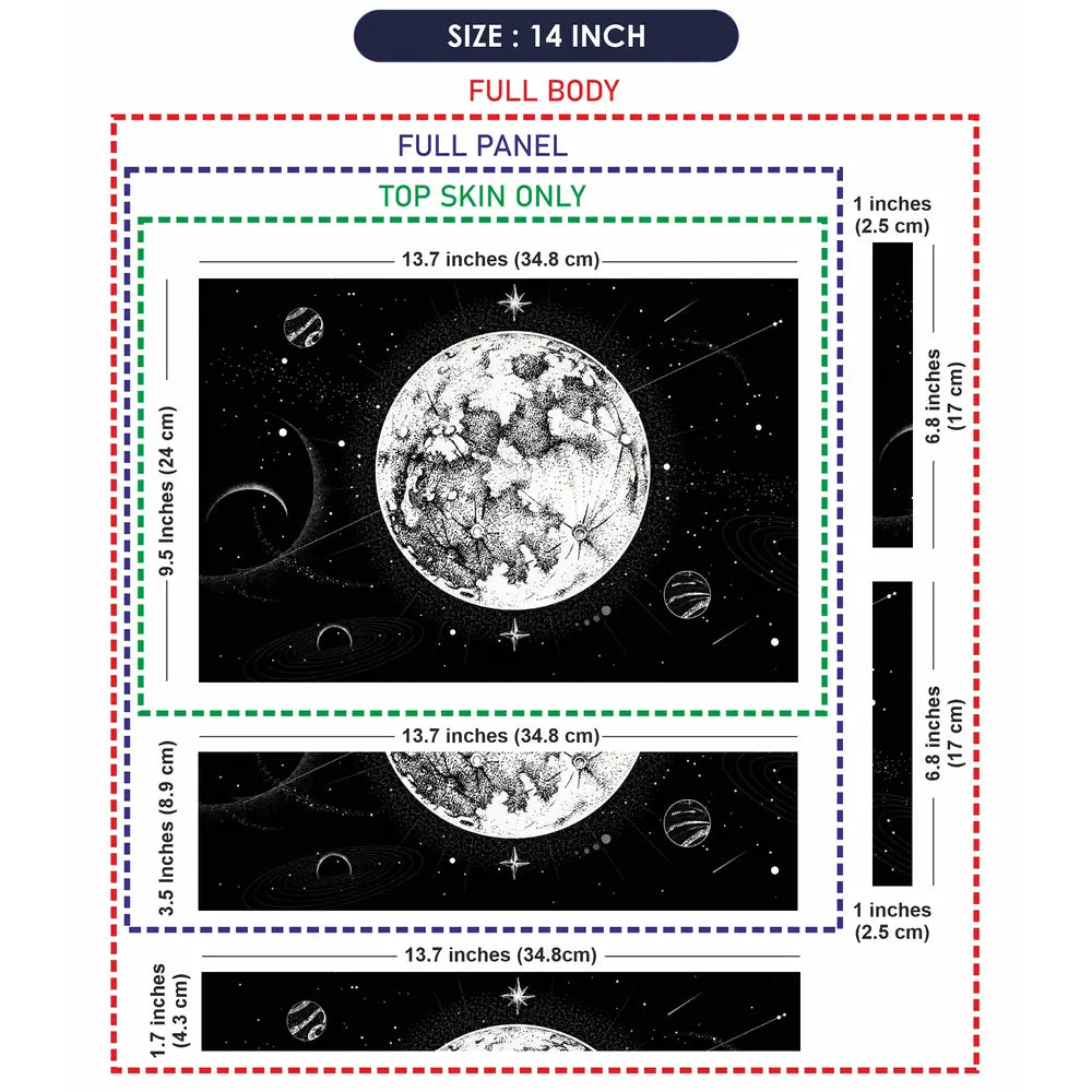 Doodle Space Moon Black White Laptop Skin - View 7