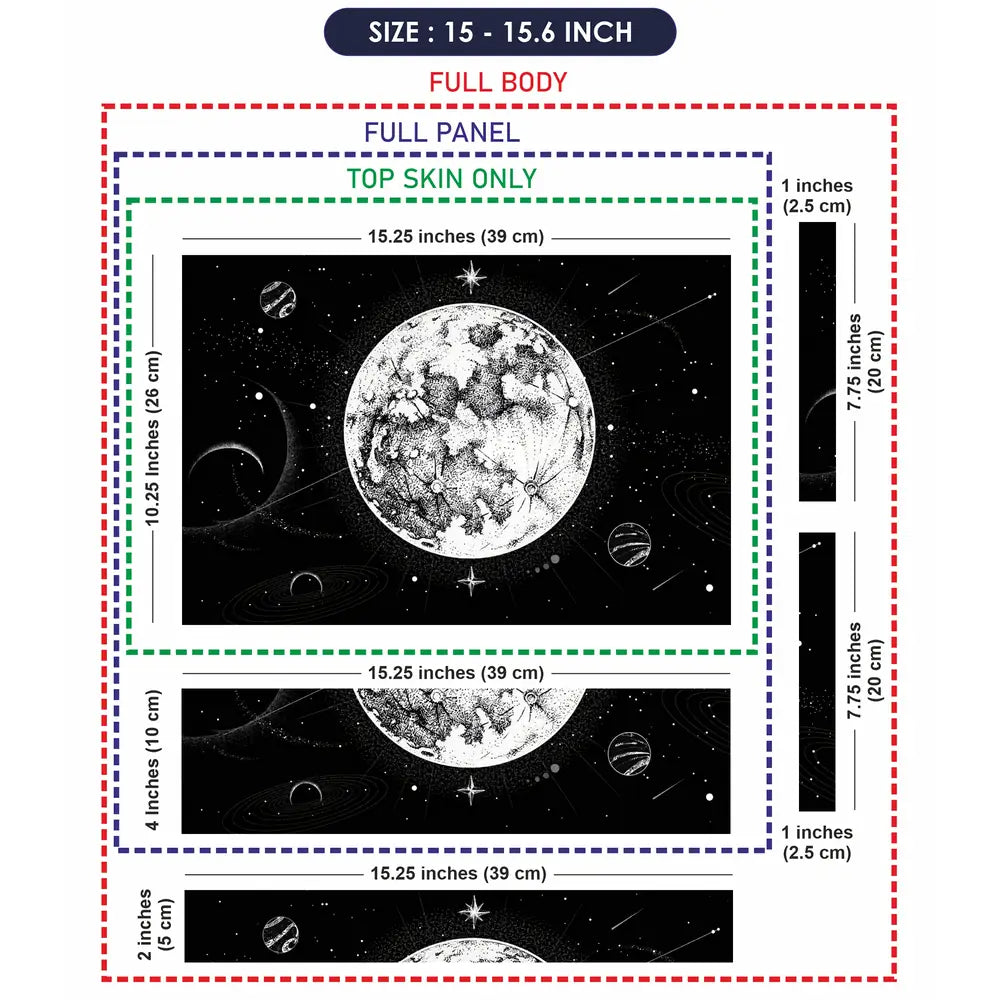 Doodle Space Moon Black White Laptop Skin - View 8