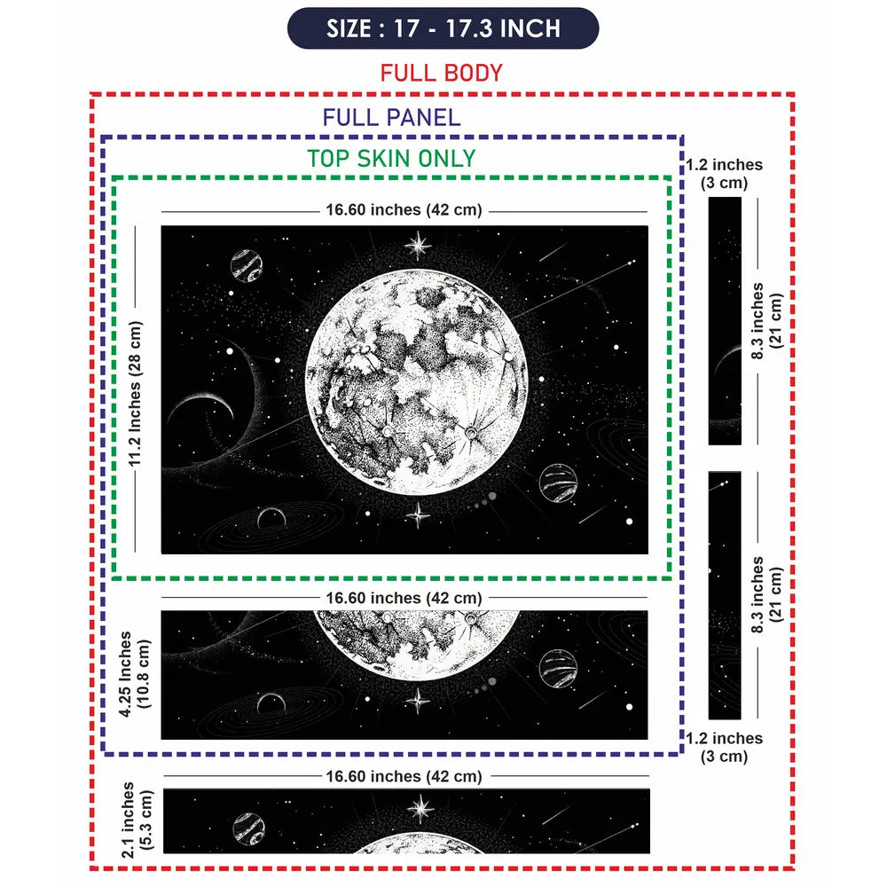 Doodle Space Moon Black White Laptop Skin - View 9