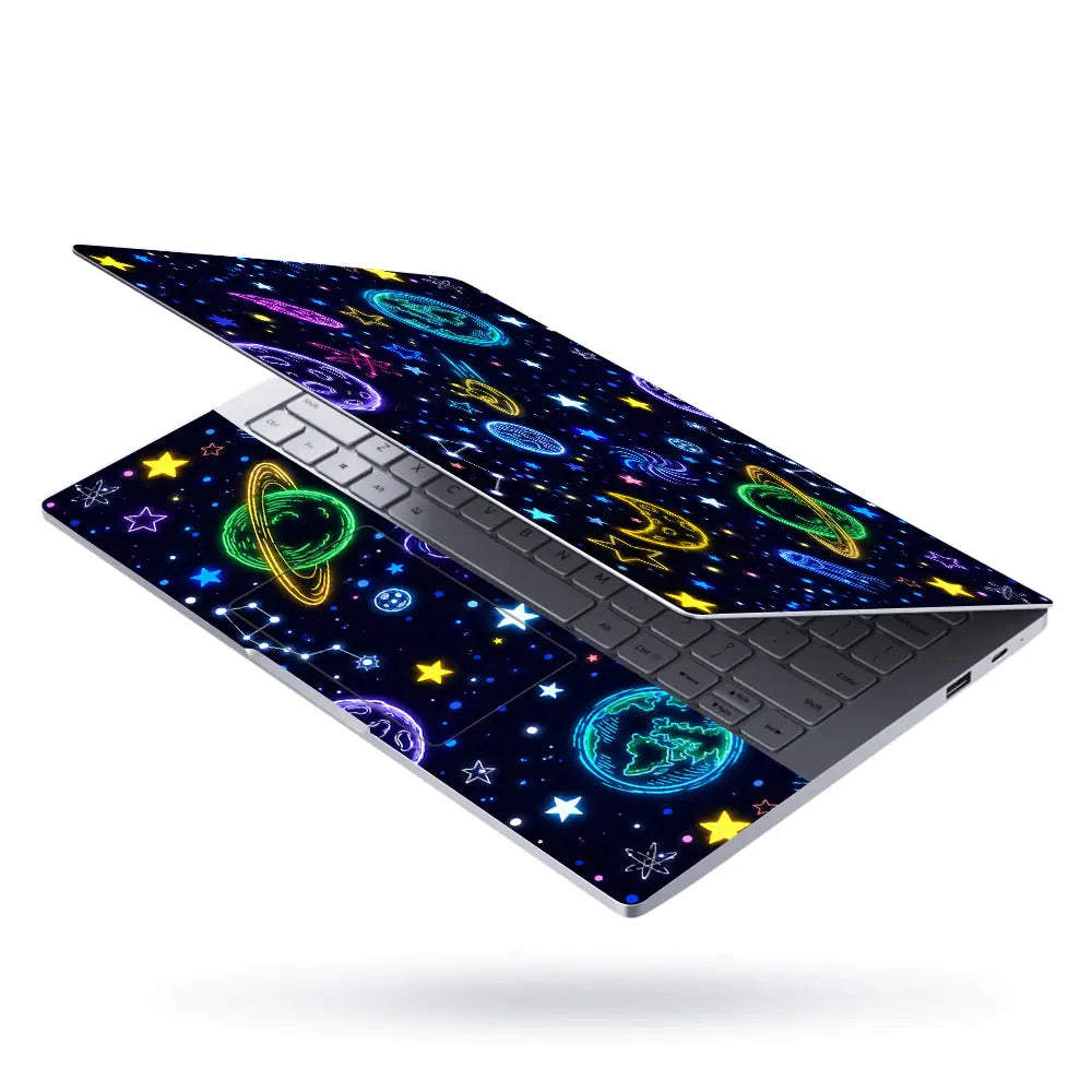 Doodle Space Neon Cosmic Planets Laptop Skin - View 3
