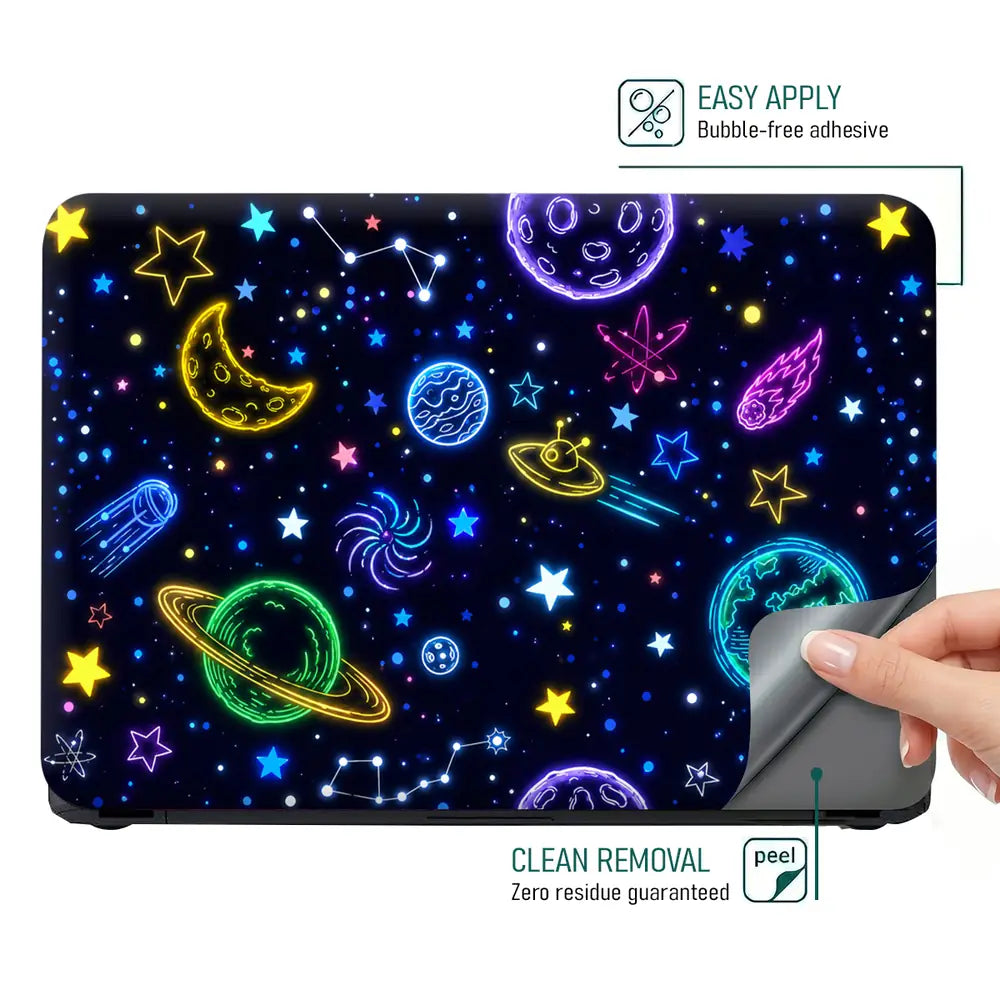 Doodle Space Neon Cosmic Planets Laptop Skin - View 4
