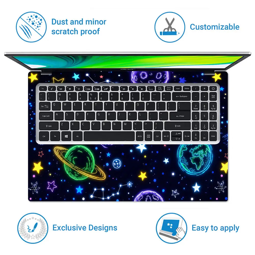 Doodle Space Neon Cosmic Planets Laptop Skin - View 5