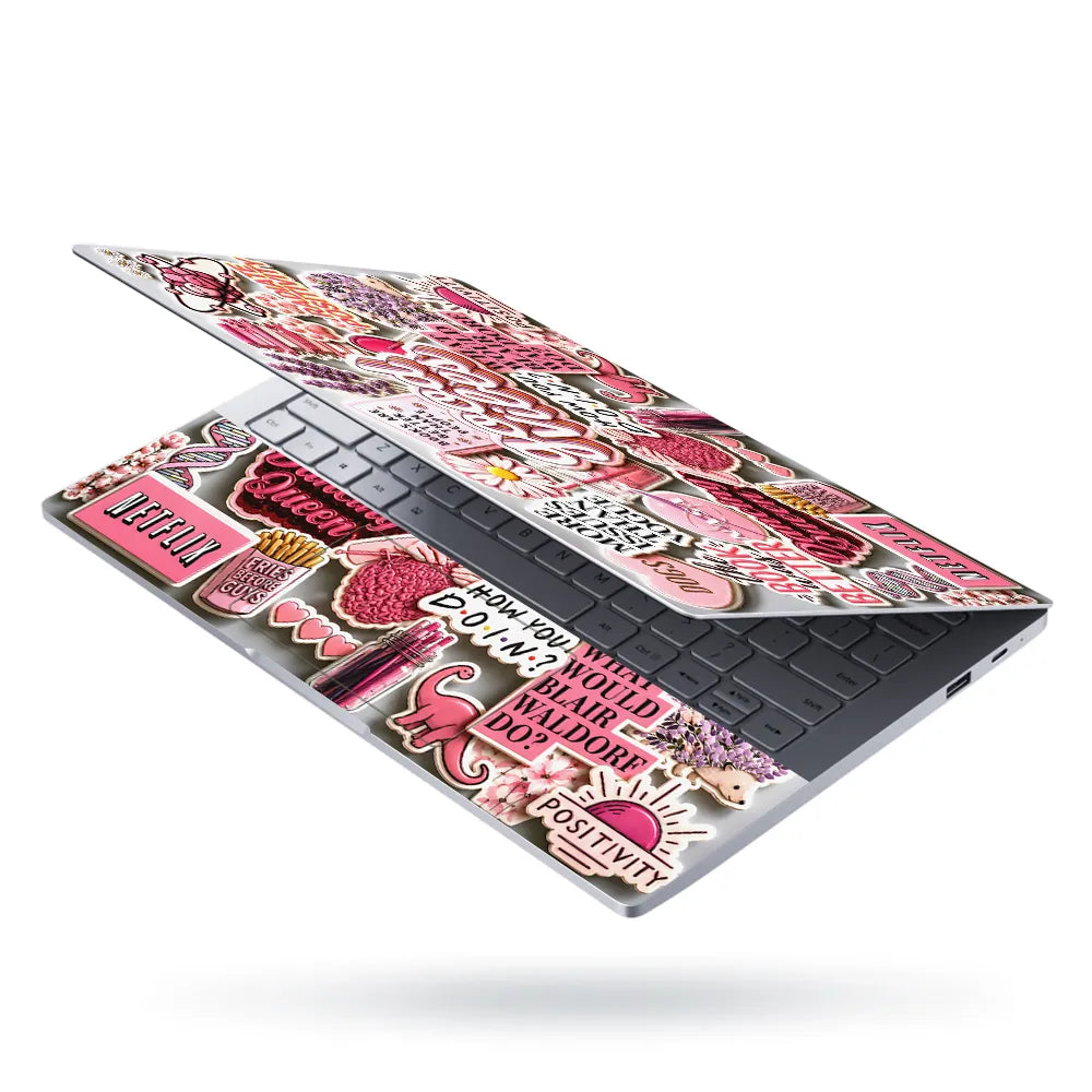 Doodle Stickers Pink Good Vibes Positivity Laptop Skin - View 3