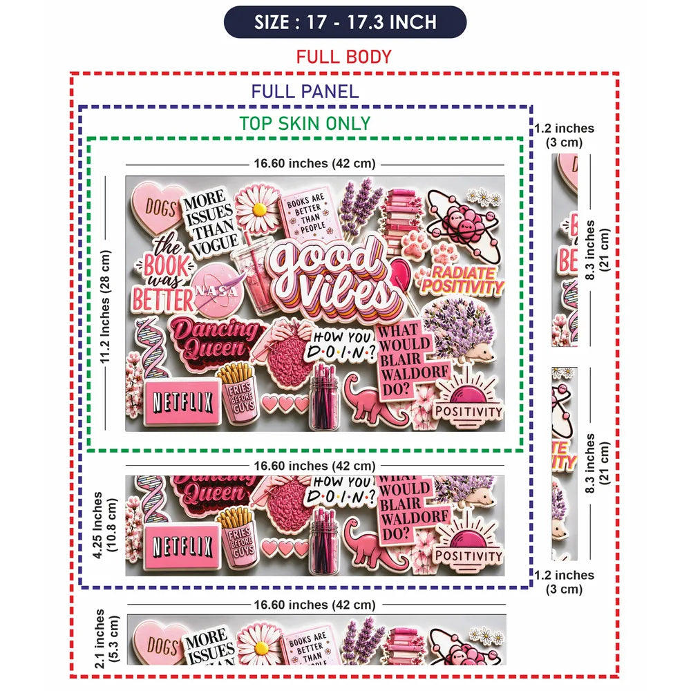 Doodle Stickers Pink Good Vibes Positivity Laptop Skin - View 9