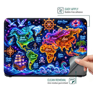Doodle World Map Neon Bright Pirate Laptop Skin - View 4
