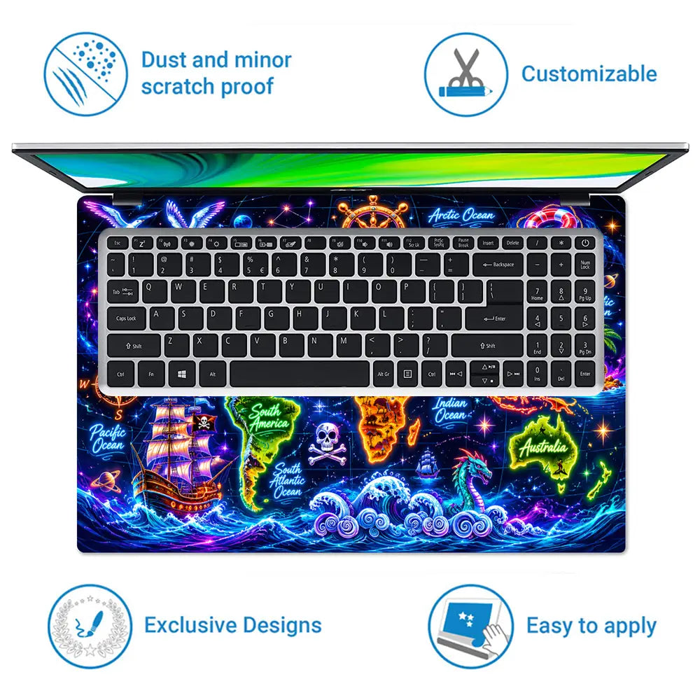 Doodle World Map Neon Bright Pirate Laptop Skin - View 5