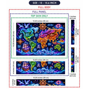 Doodle World Map Neon Bright Pirate Laptop Skin - View 8