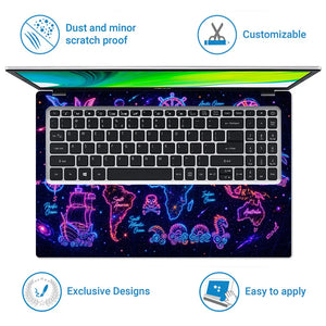 Doodle World Map Neon Dark Pirate Laptop Skin - View 5