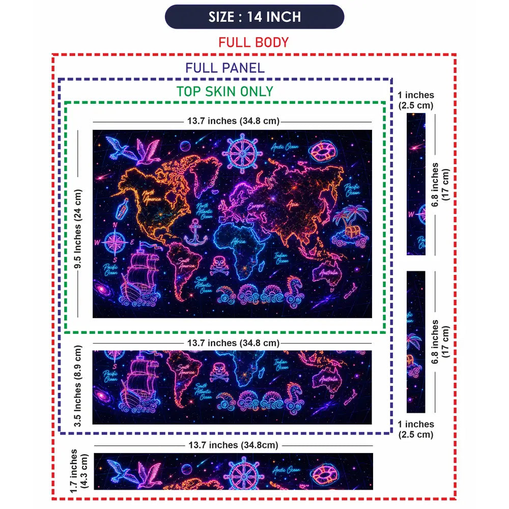 Doodle World Map Neon Dark Pirate Laptop Skin - View 7