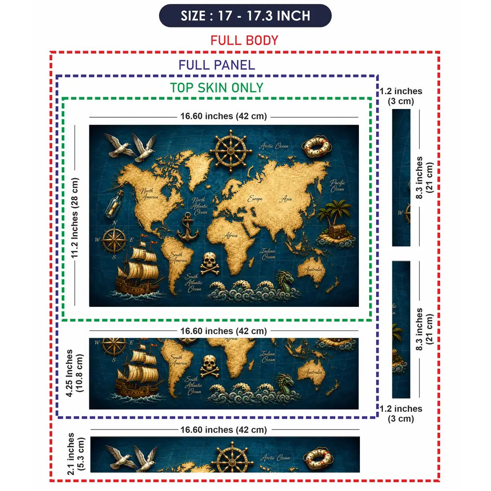 Doodle World Map Pirate Vintage Blue Laptop Skin - View 9