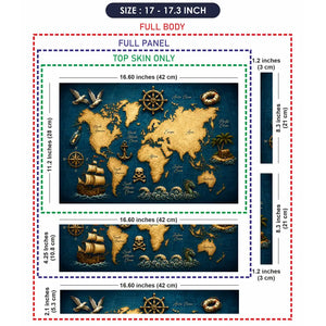 Doodle World Map Pirate Vintage Blue Laptop Skin - View 9