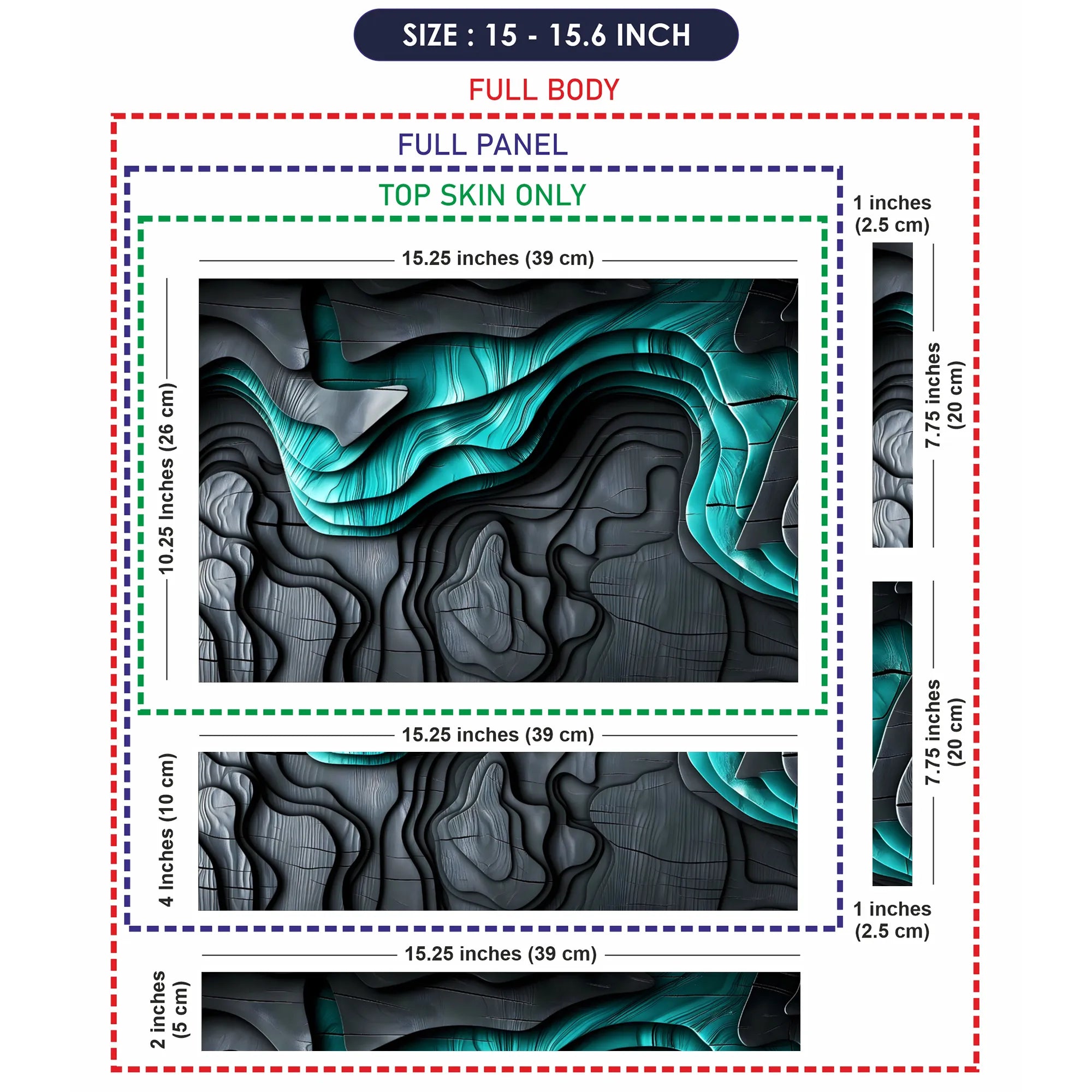 Laptop Skin - Textured Abstract Waves Teal And Black