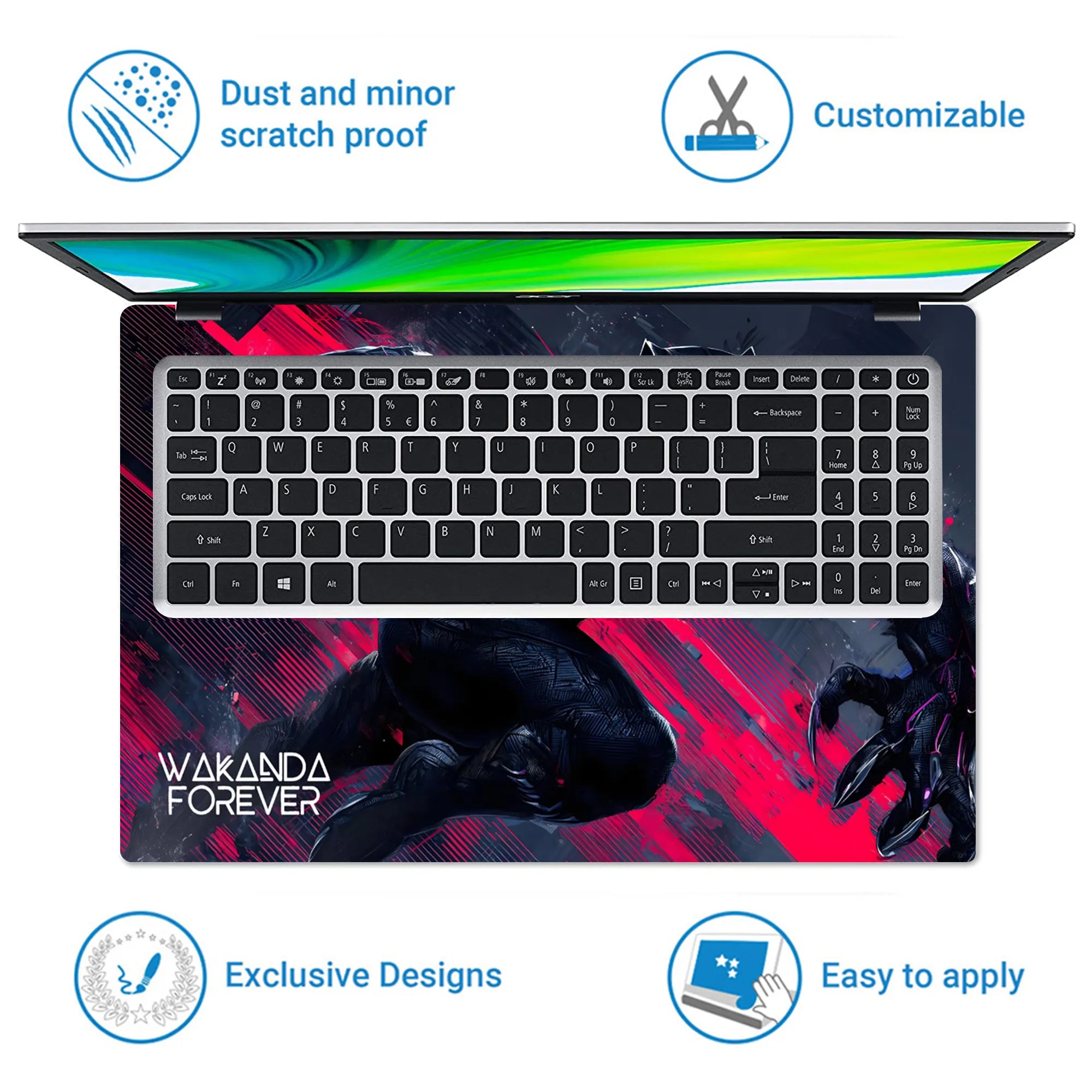 Laptop Skin - Dynamic Digital Black Panther Red Energy