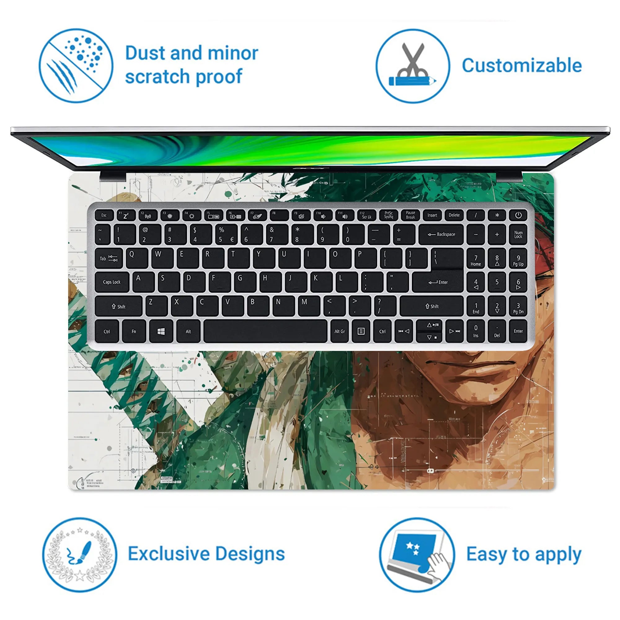 Laptop Skin - Dynamic Manga Warrior Green Energy 1