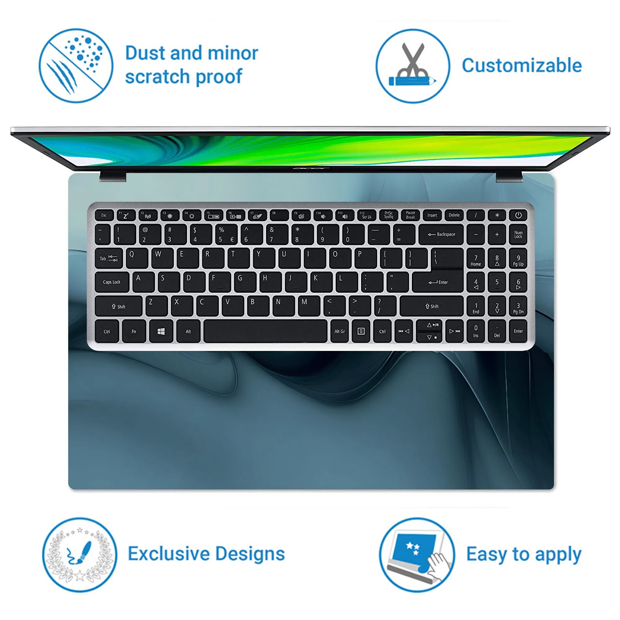 Laptop Skin - Fluid Abstract Waves Cool Blue Tones