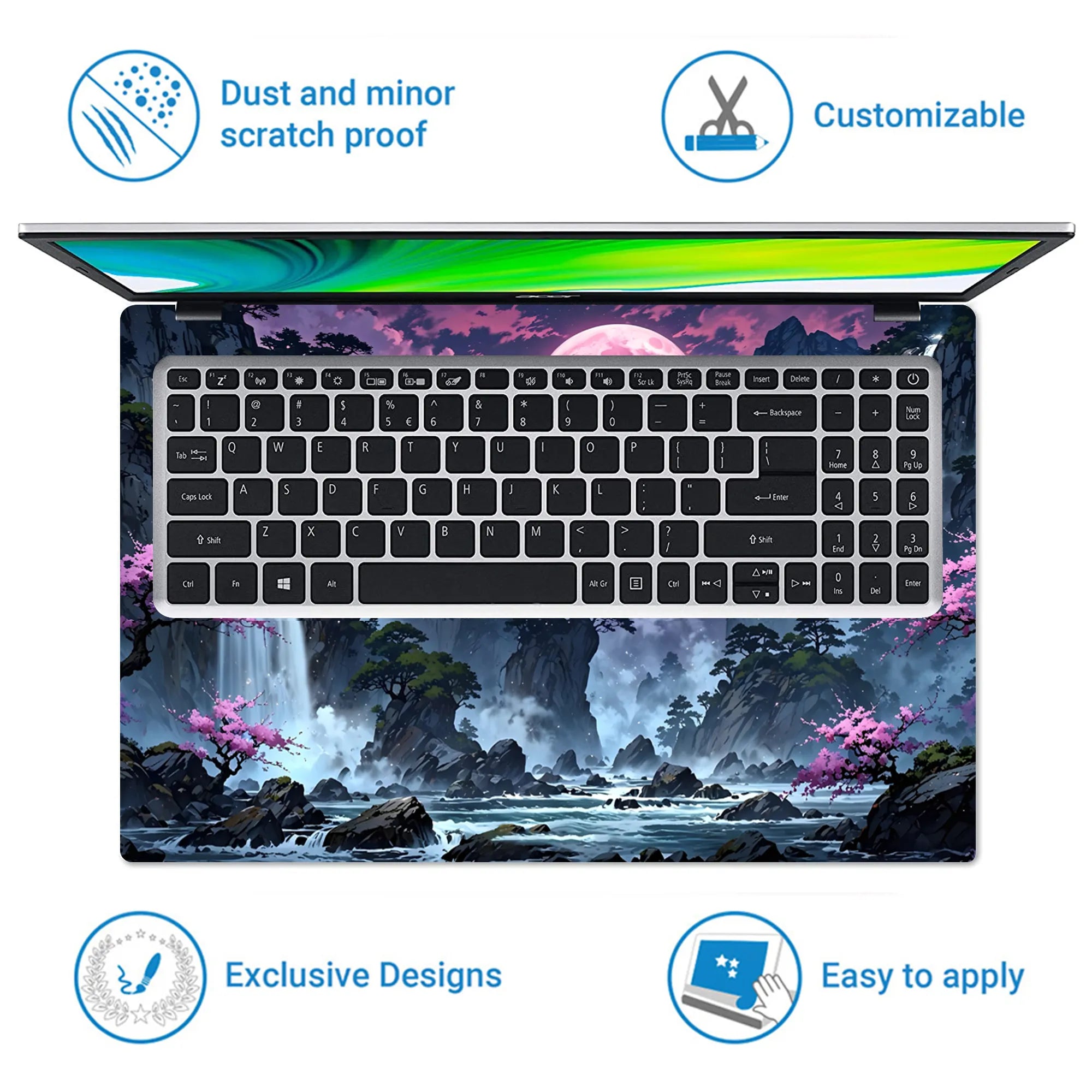 Laptop Skin - Serene Fantasy Landscape Pink Moon