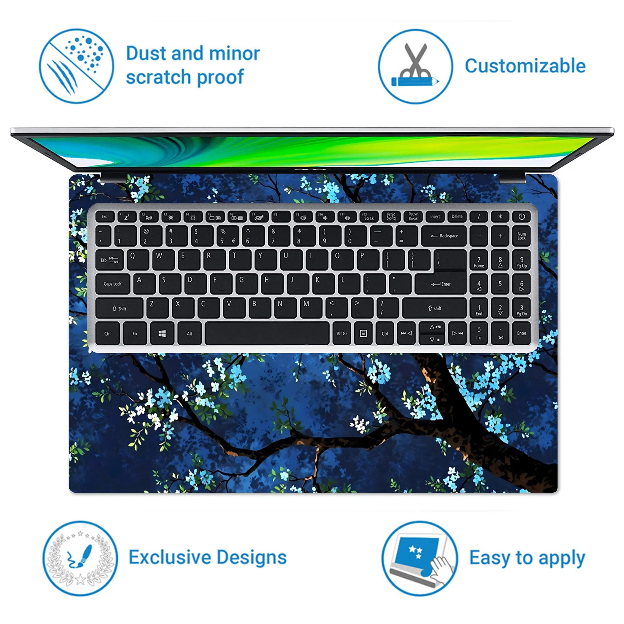 Laptop Skin - Serene Digital Floral Night Scene