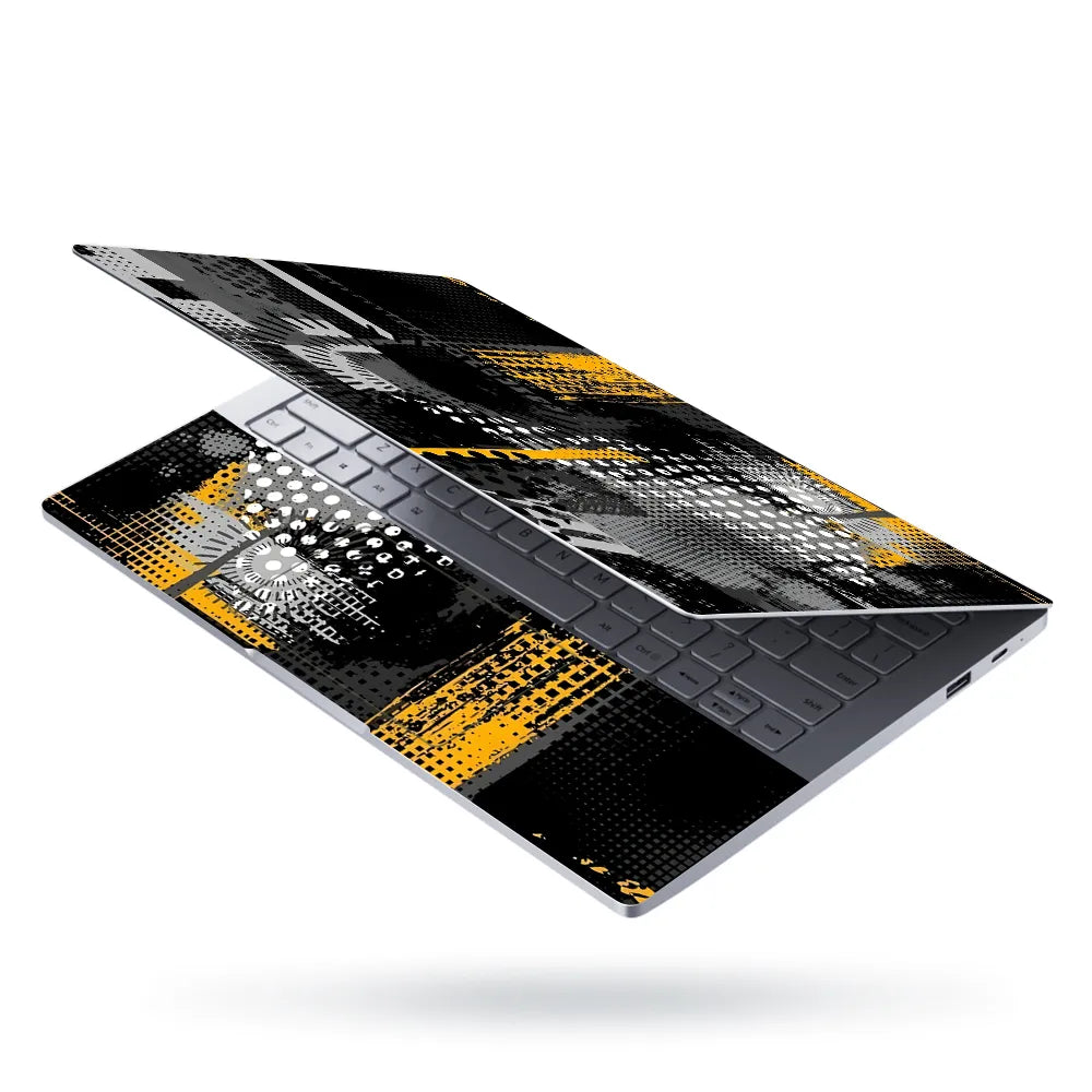 Laptop Skin - Dynamic Monochrome Abstract Art Yellow Accents
